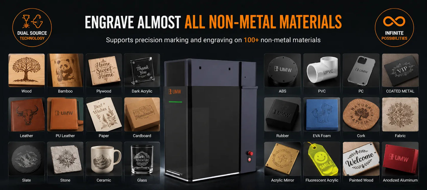 Samples of non-metal processed by dual laser marking machines